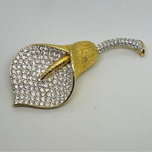 Vintage Nolan Miller Xtra Large Dazzling Crystal Gold Tone Calla Lily Brooch